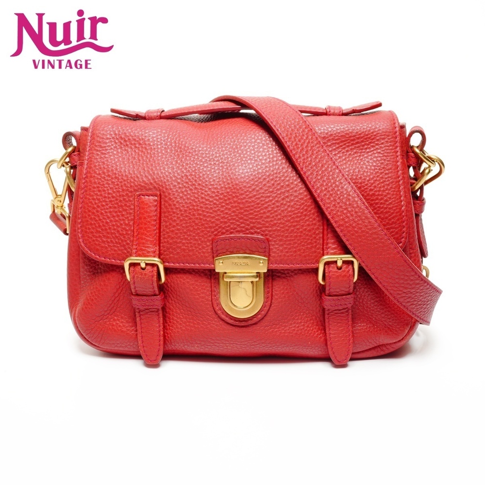 Prada Shoulder Bag Vitello Daino Leather Red